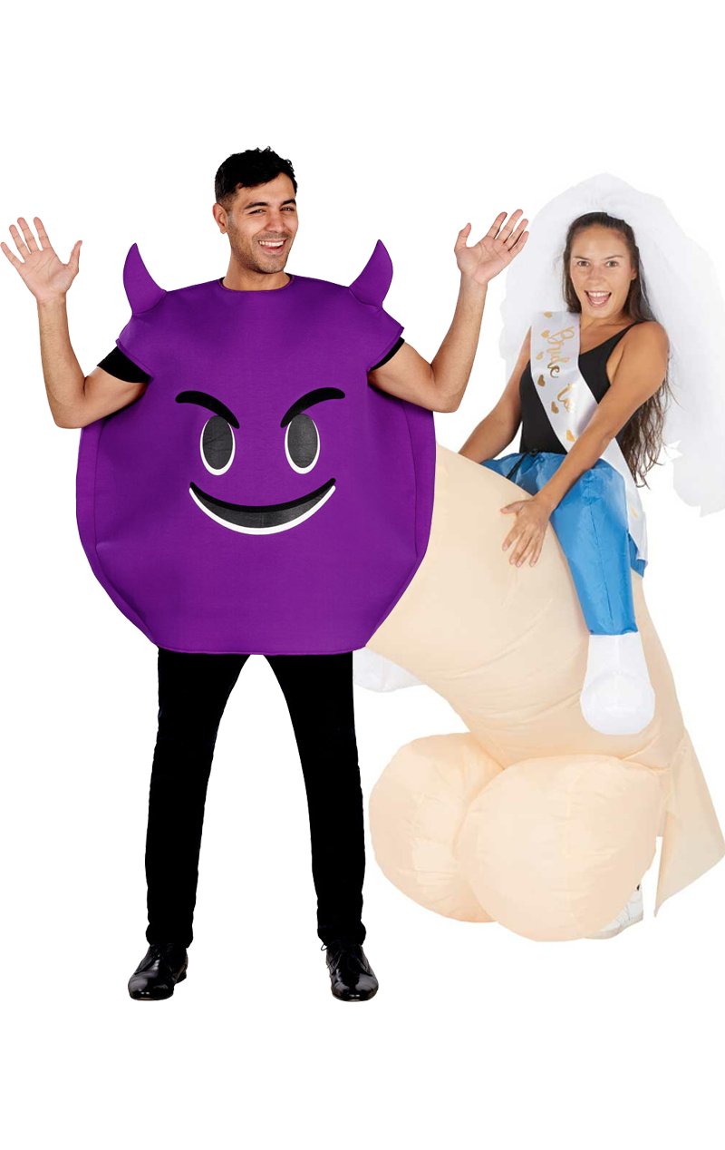 Horny Devil & Inflatable Male Parts Couples Costume - Fancydress.com
