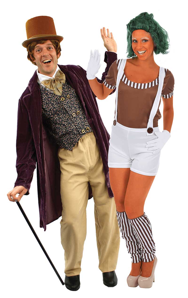 Willy Wonka & Womens Oompa Loompa Couples Costume - Fancydress.com