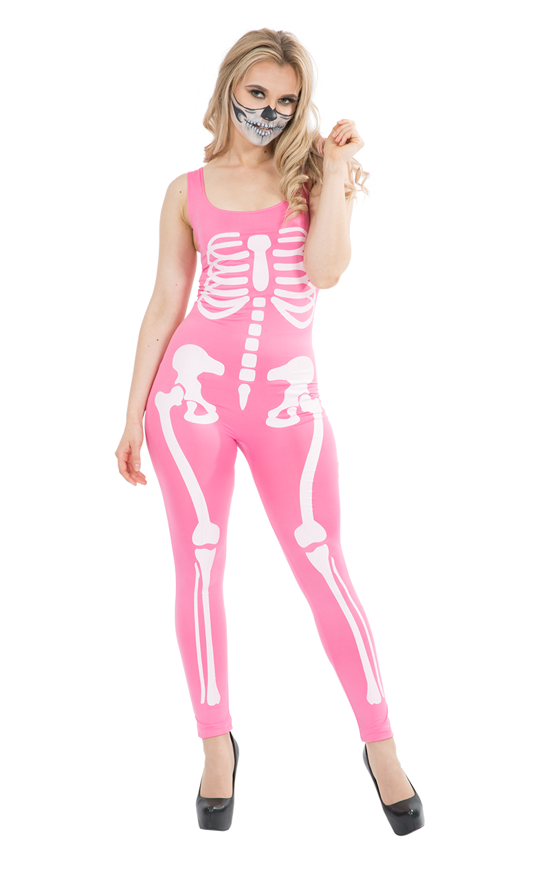 Womens Pink Skeleton Jumpsuit Costume