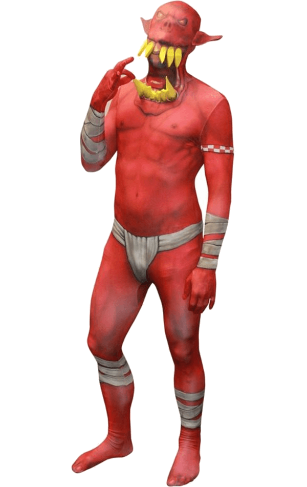 Mens Jaw Drop Red Morphsuit Orc Costume