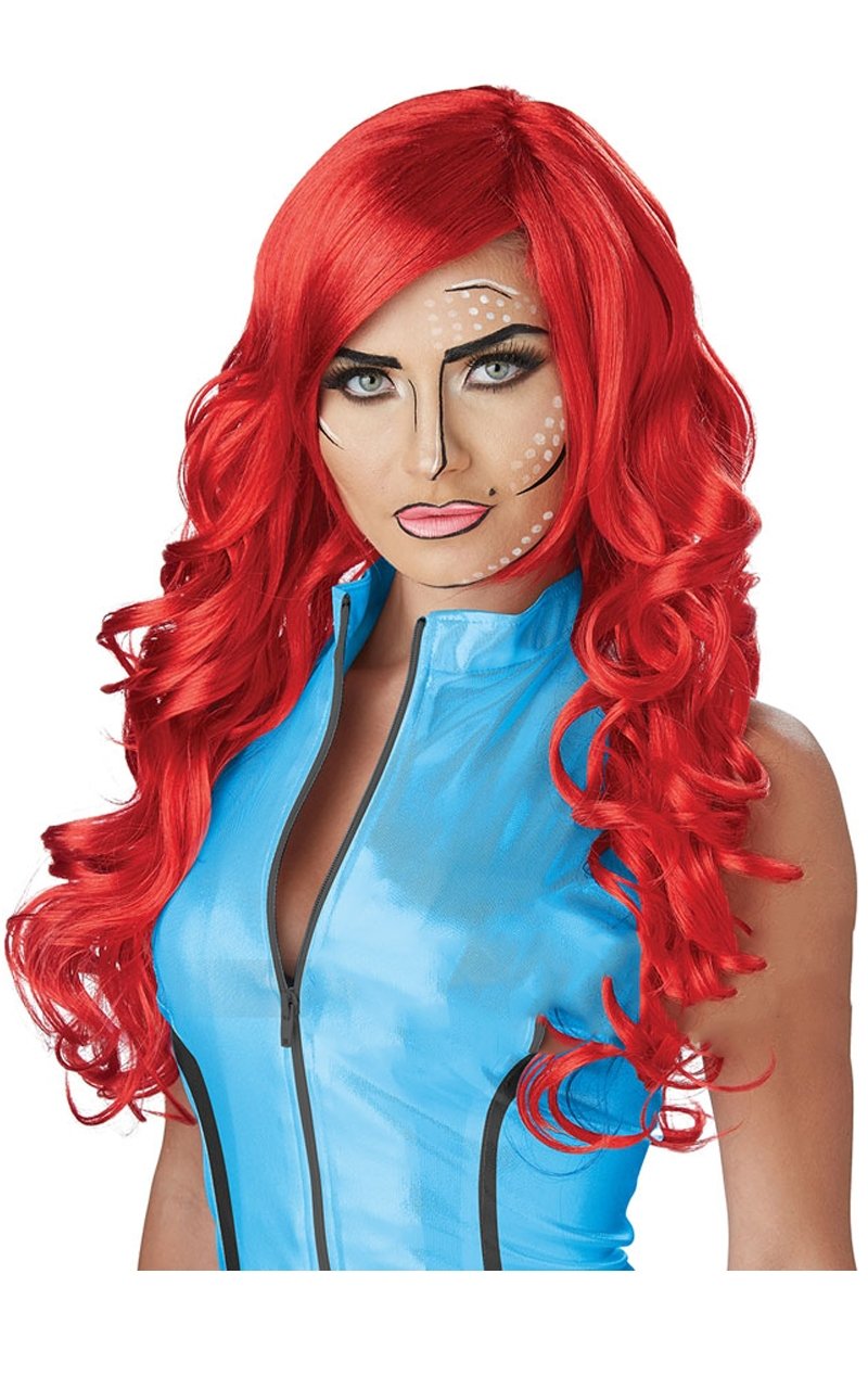 Adult Pop Art Red Superhero Wig - Fancydress.com