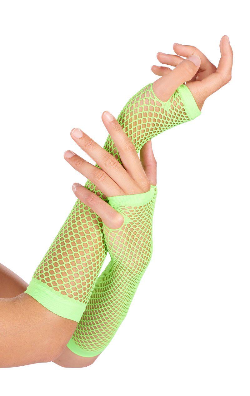 Neon Green Fishnet Gloves - Fancydress.com