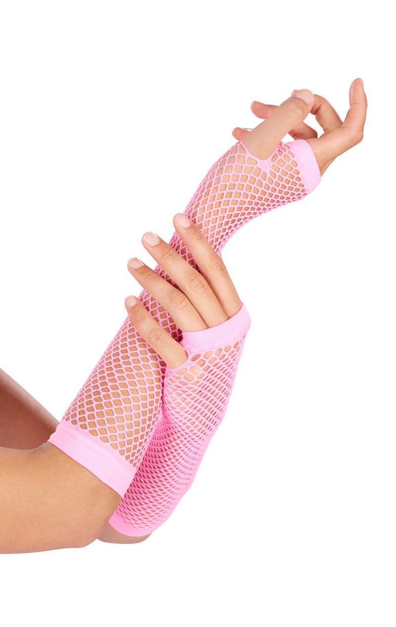 Neon Pink Fishnet Gloves - Fancydress.com