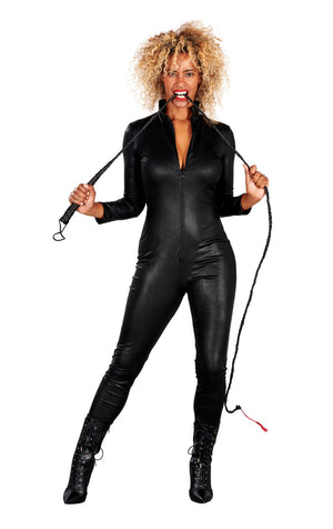 Womens Leather Look Catsuit Costume