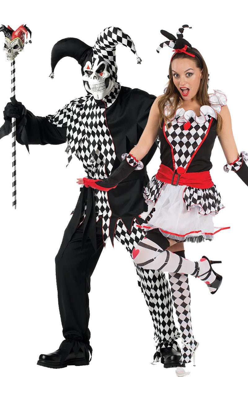 Evil Jester & Harlequin Jester Couples Costume - Fancydress.com