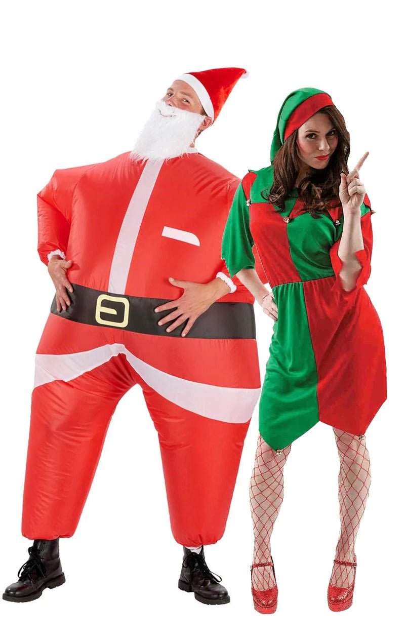 Inflatable Santa & Sexy Elf Couples Costume - Fancydress.com
