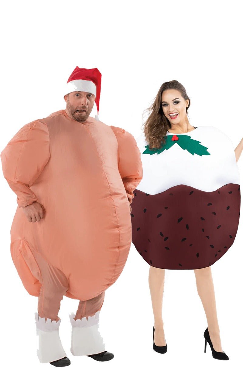 Inflatable Turkey & Christmas Pudding Couples Costume - Fancydress.com