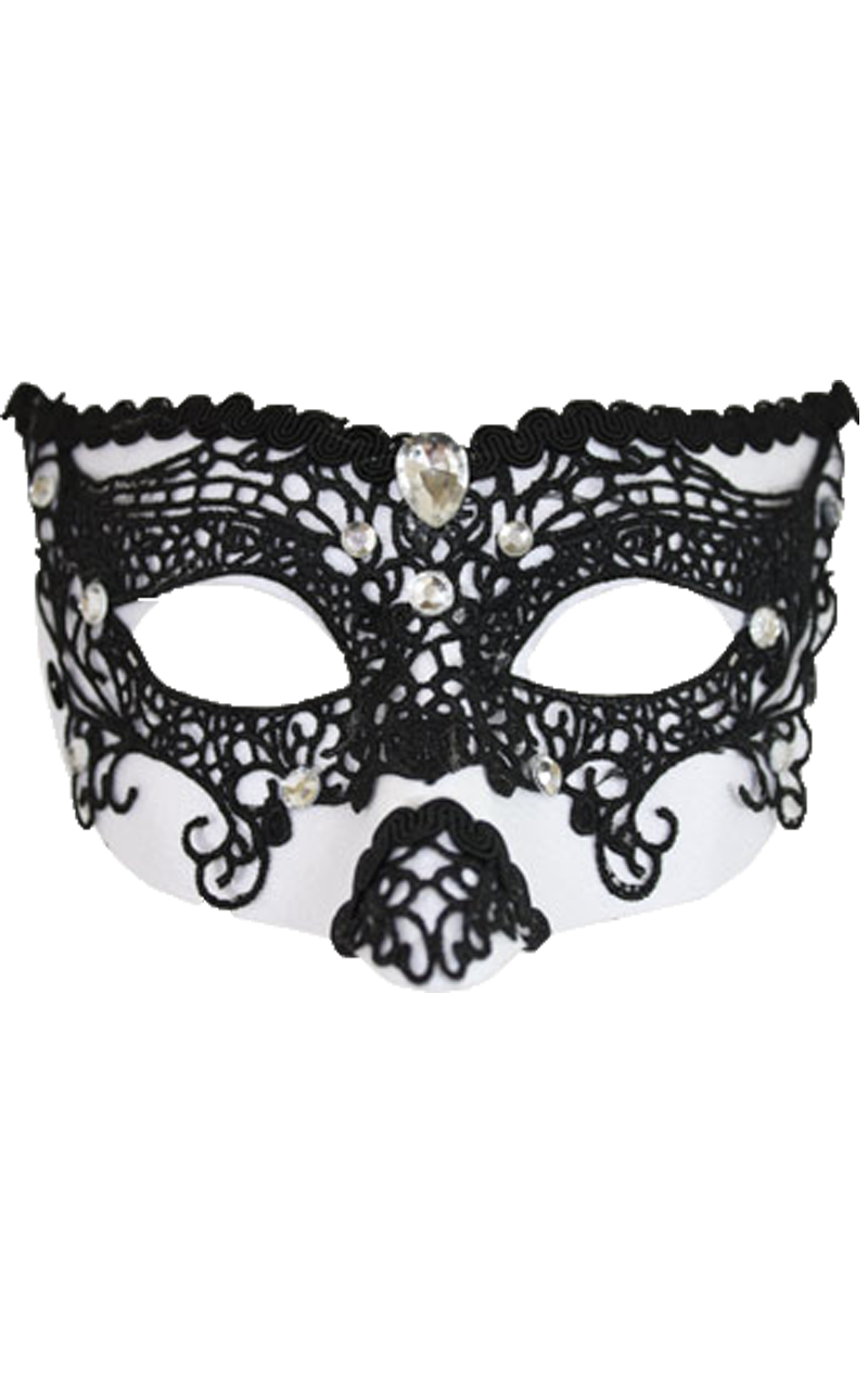 White and Black Lace Facepiece Accessory