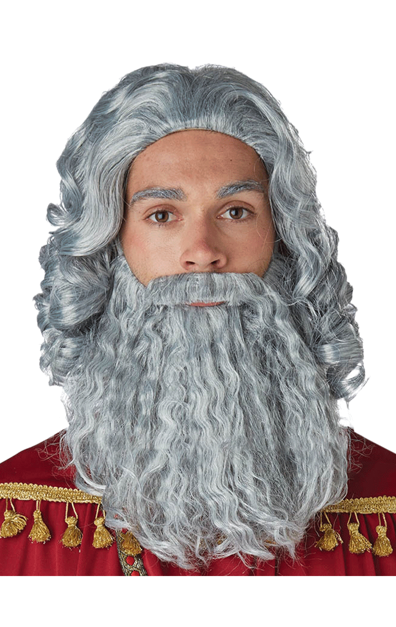 Ensemble perruque et barbe de roi biblique gris adulte