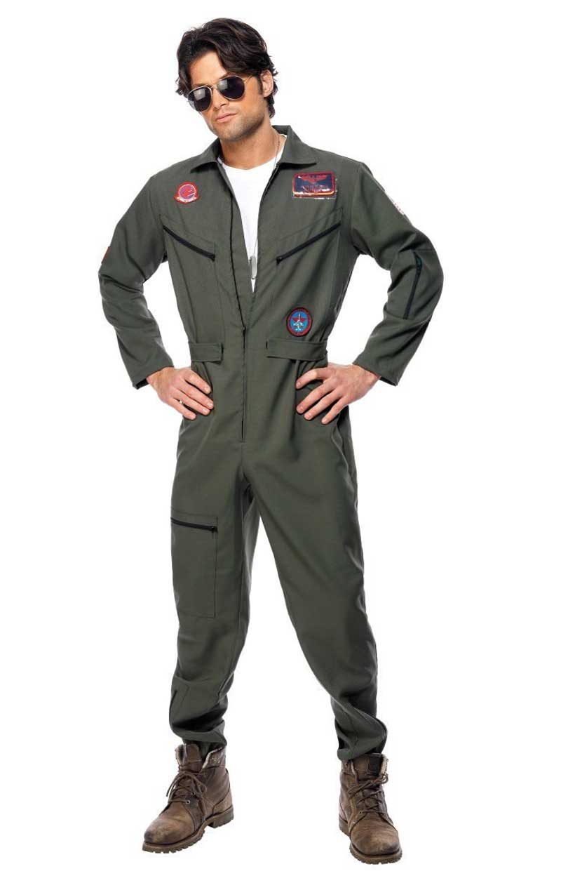 Herren Top Gun Pilot -Jumpsuit Kostüm