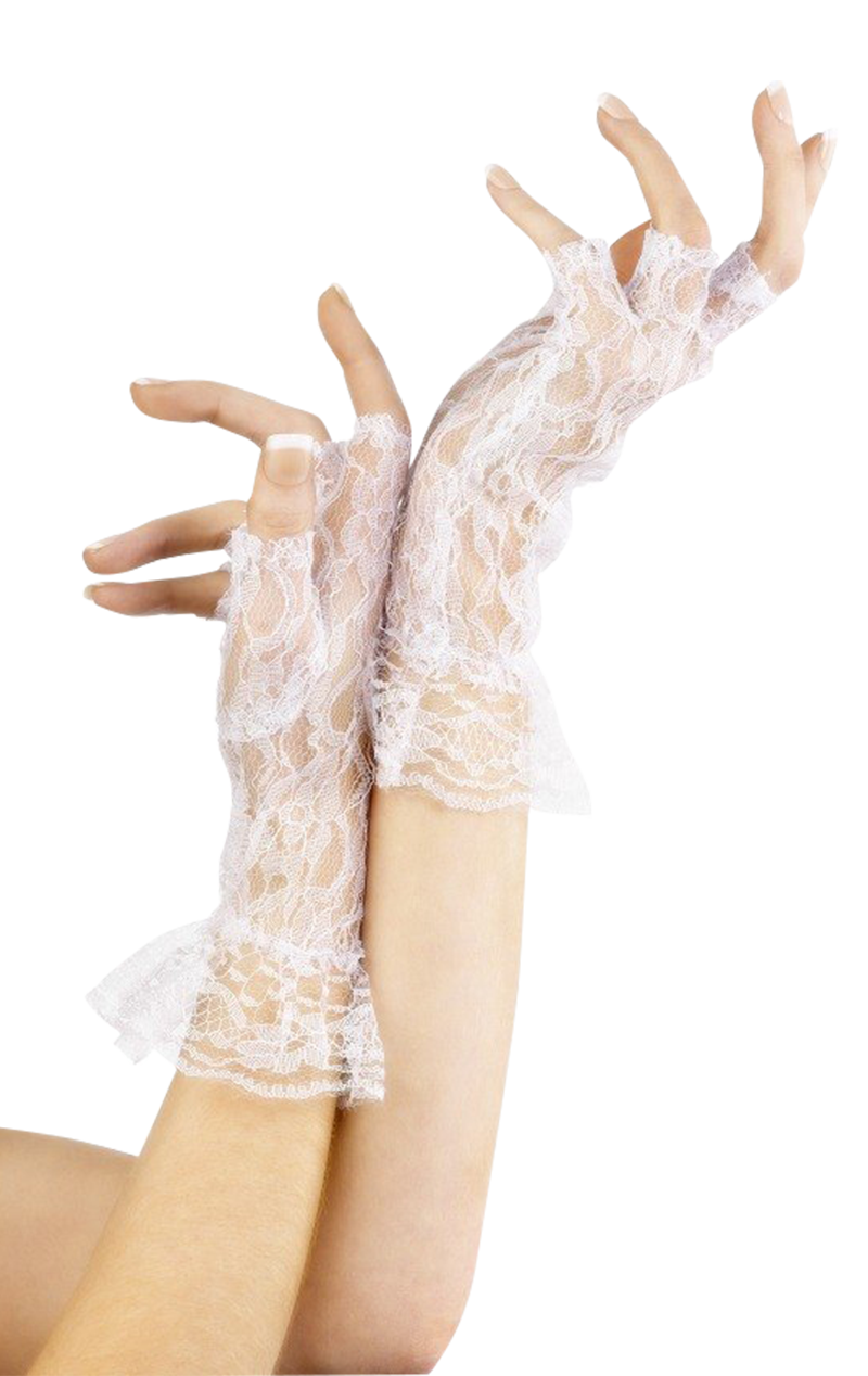 Adult White Short Lace Fingerless Gloves