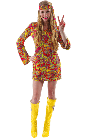 Damen 60er Jahre Hippie -Kostüm