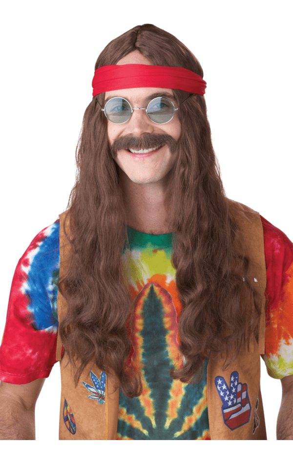 Perruque et moustache hippie pour homme