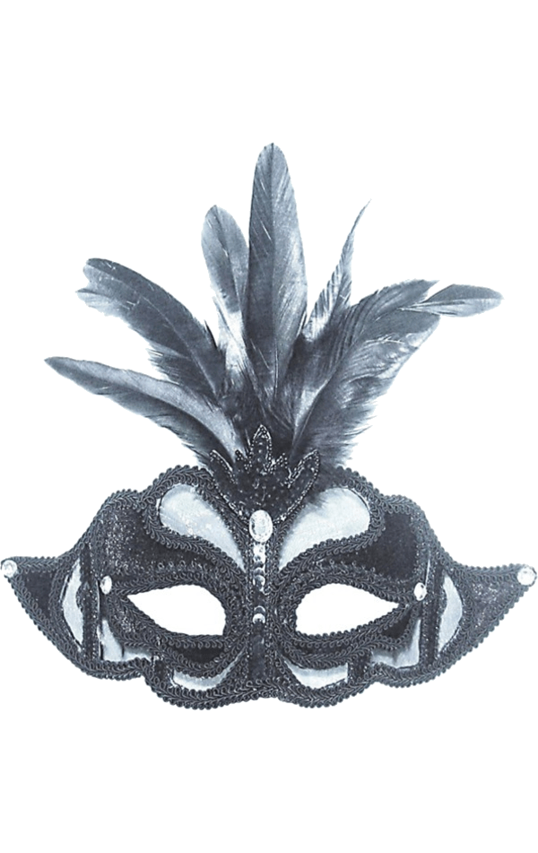 Black Glitter Feathered Facepiece