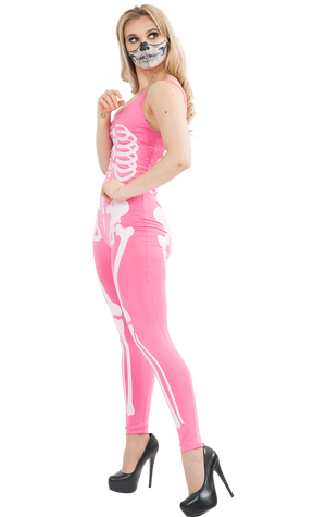 Damenrosa Skelett Jumpsuit Kostüm