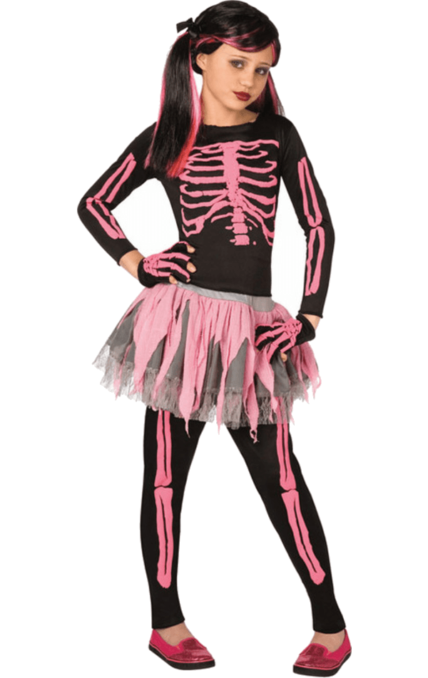 Déguisement tutu squelette rose enfant