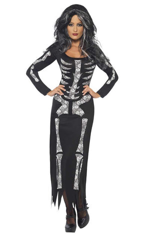 Frauen Skelett Maxi Kleid Kostüm