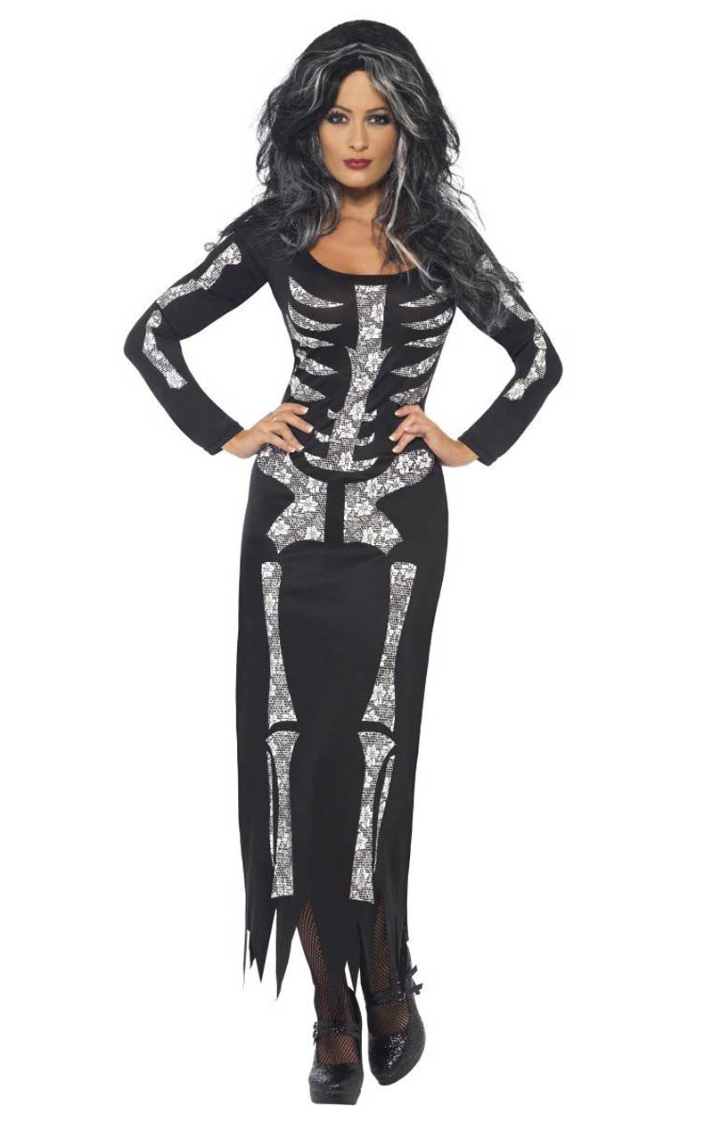 fejl I øvrigt hellige Womens Skeleton Maxi Dress Costume - fancydress.com