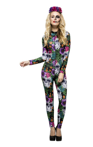 Womens Day Of The Dead Catsuit Costume