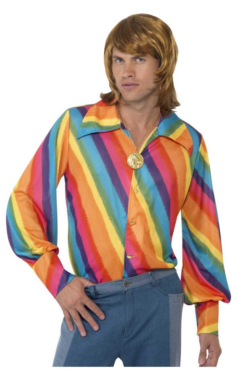 Chemise de couleur arc-en-ciel des années 70 pour hommes