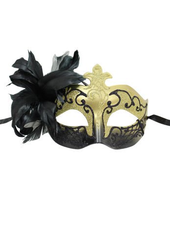 Black/Gold Masquerade Facepiece - Fancydress.com