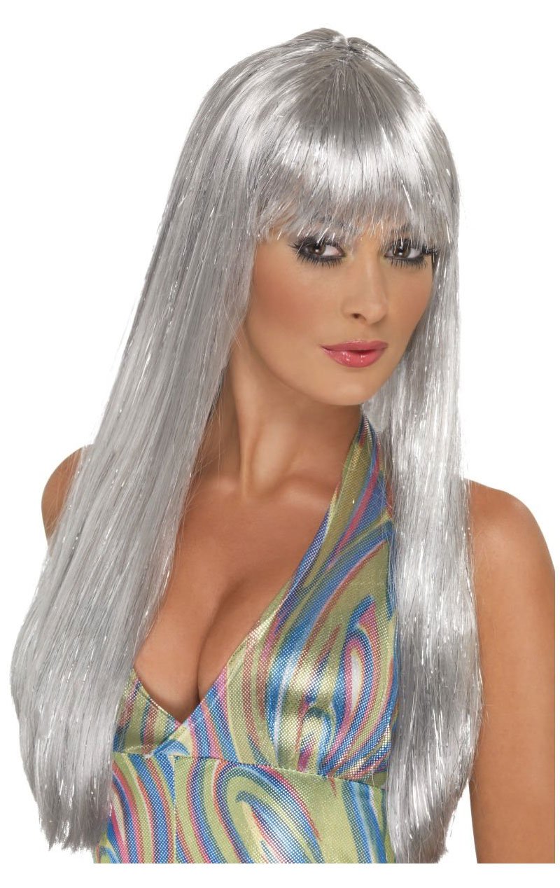 Glitter Disco Silver Wig - Fancydress.com