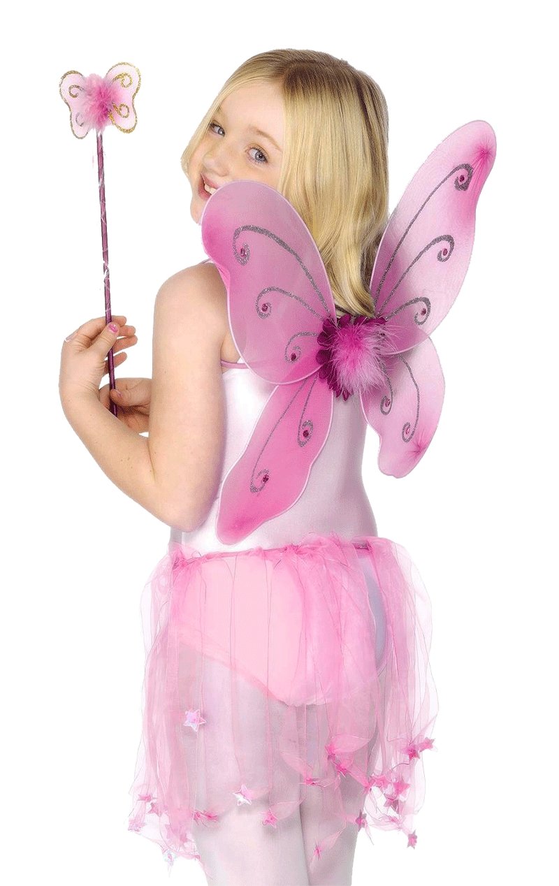 Kids Pink Butterfly Wings & Wand - Fancydress.com