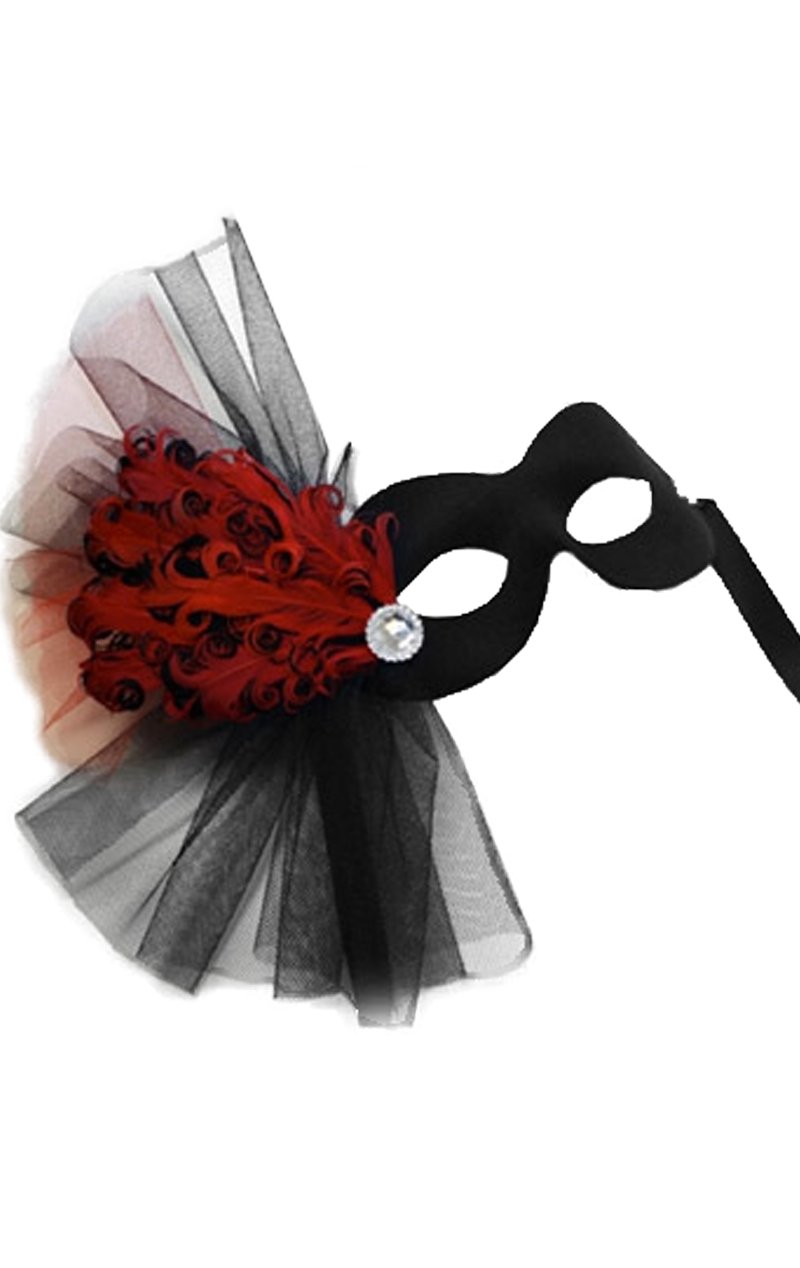 Lavish Soiree Facepiece - Black/Red - Fancydress.com