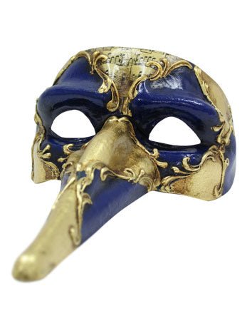 Long Masquerade Facepiece -Blue/Gold - Fancydress.com