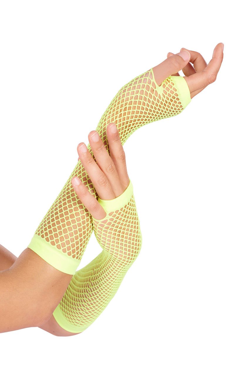 Neon Yellow Fishnet Gloves - Fancydress.com