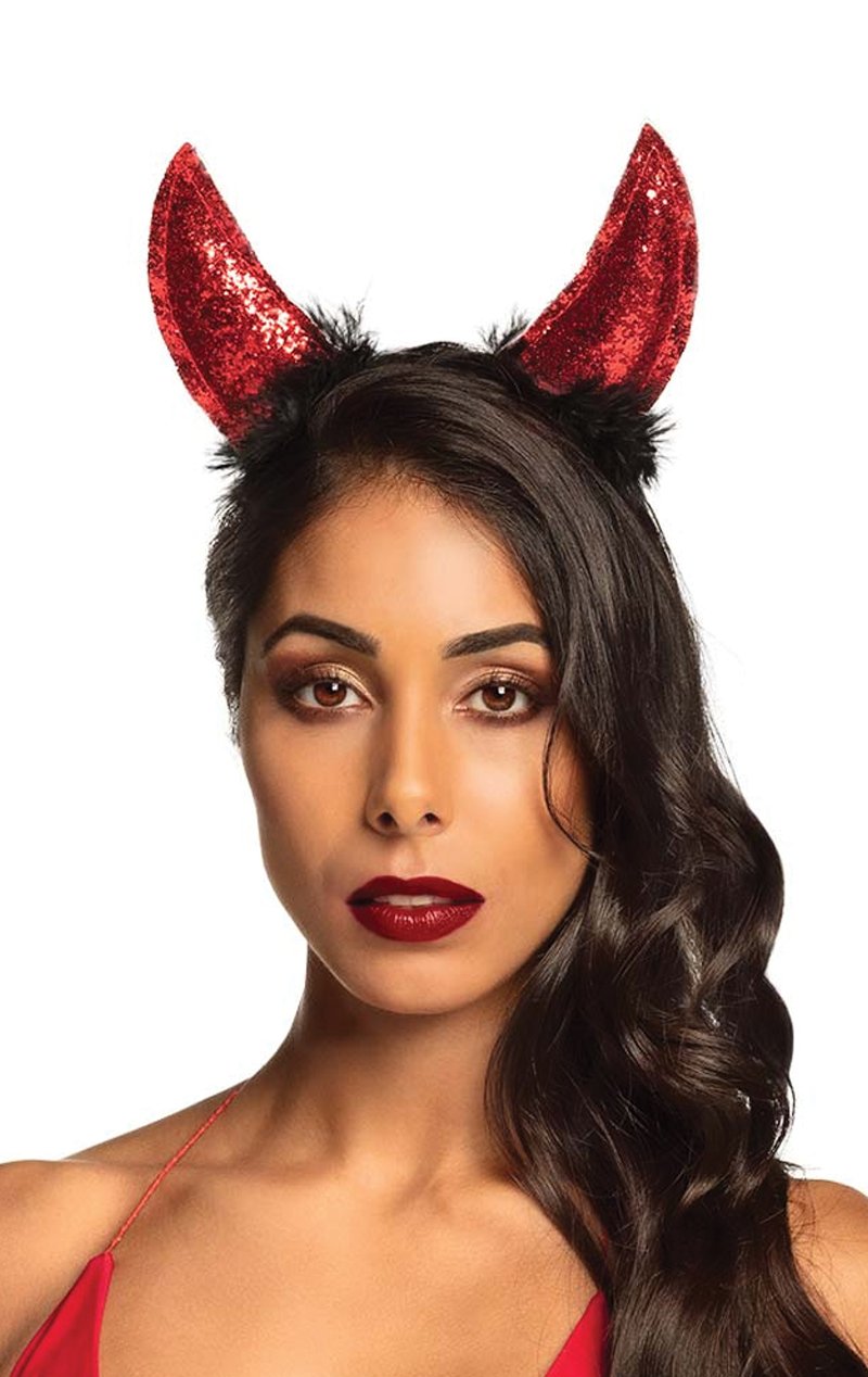 Red Glitter Devil Horns Headband Accessory - Fancydress.com