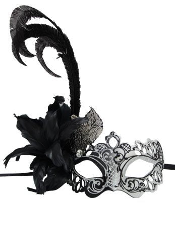 Silver/Black Farfallina Facepiece - Fancydress.com