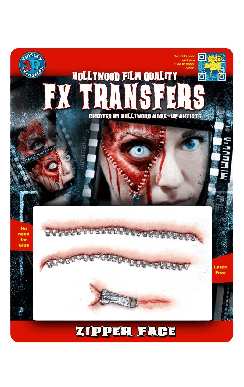 Zipper Face 3D FX Transfers - Fancydress.com
